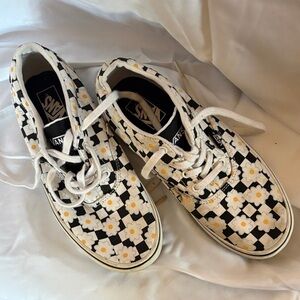 Vans Black and White Floral Checkered Shoes